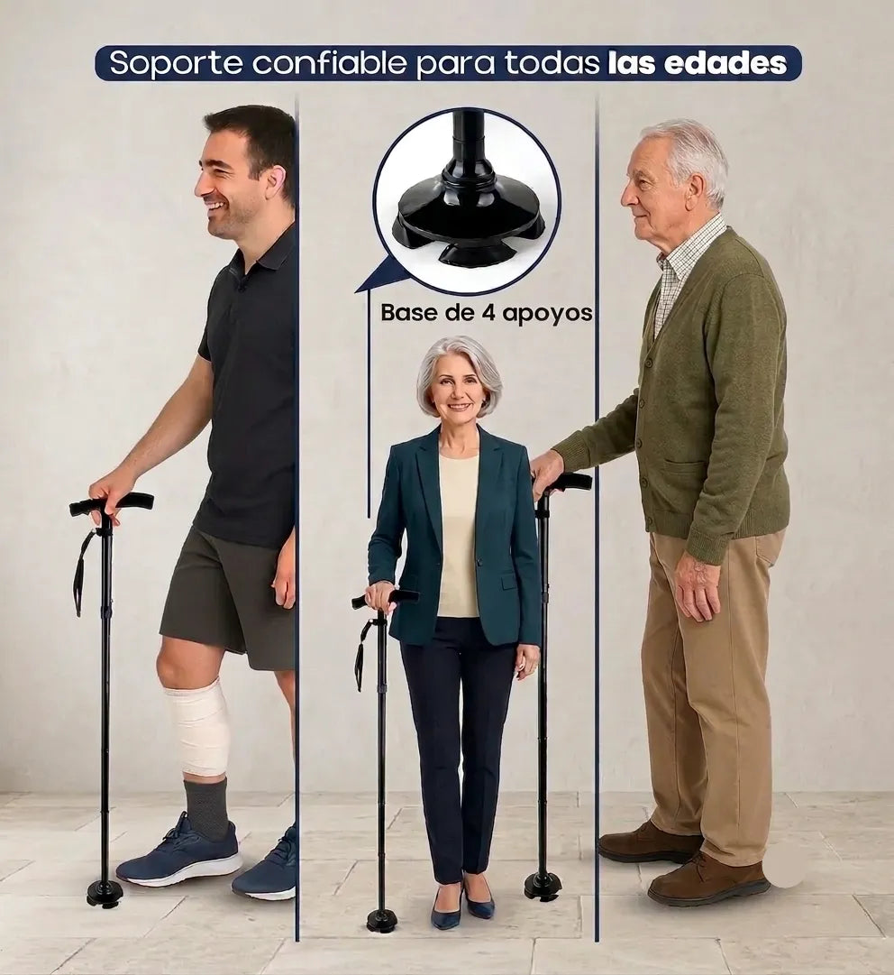 BASTÓN PLEGABLE ORTOPÉDICO CON LINTERNA DE LUZ LED NEGRO