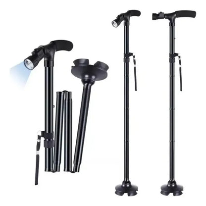 BASTÓN PLEGABLE ORTOPÉDICO CON LINTERNA DE LUZ LED NEGRO