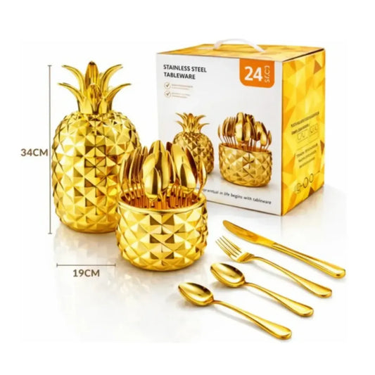Juego Cubiertos 24 Piezas Acero Inoxidable Decorativos Piña