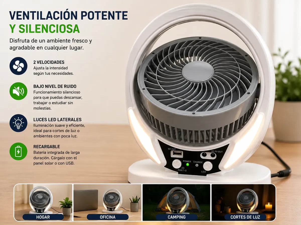 Ventilador Portátil 8 Pulgadas  Solar-Multifuncional