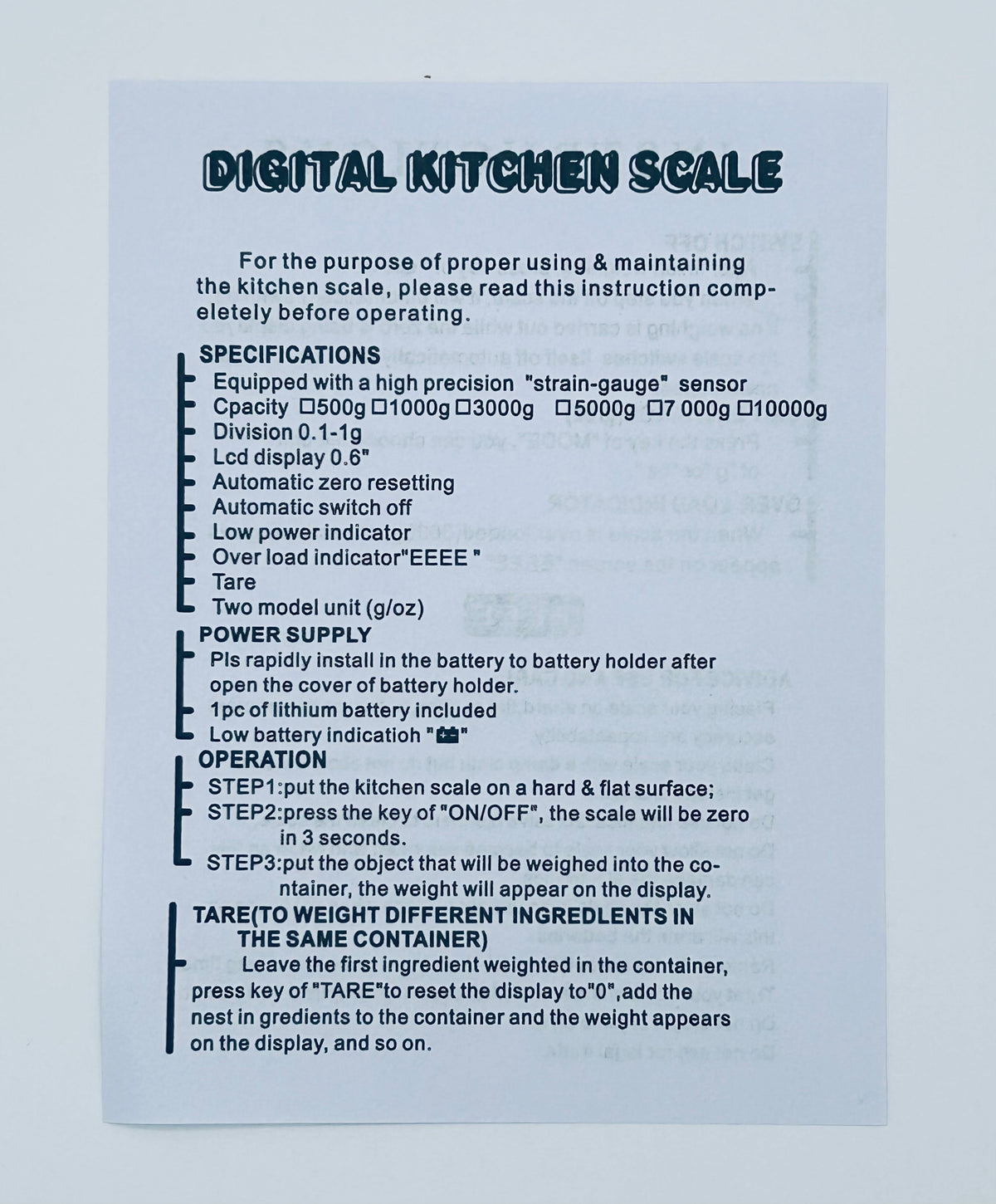 Báscula de cocina digital LCD electrónica de 5 kg - peso de alimentos