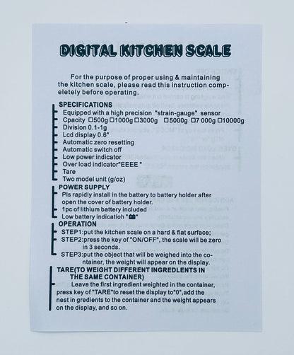 Báscula de cocina digital LCD electrónica de 5 kg - peso de alimentos
