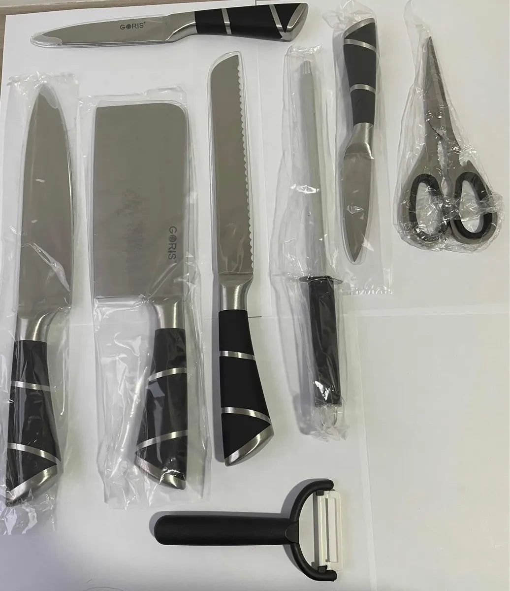 Juego Set Cuchillos De Cocina de Lujo Acero Inoxidable 9 Piezas Color Plateado
