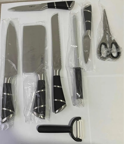 Juego Set Cuchillos De Cocina de Lujo Acero Inoxidable 9 Piezas Color Plateado