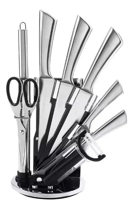 Juego Set Cuchillos De Cocina de Lujo Acero Inoxidable 9 Piezas Color Plateado